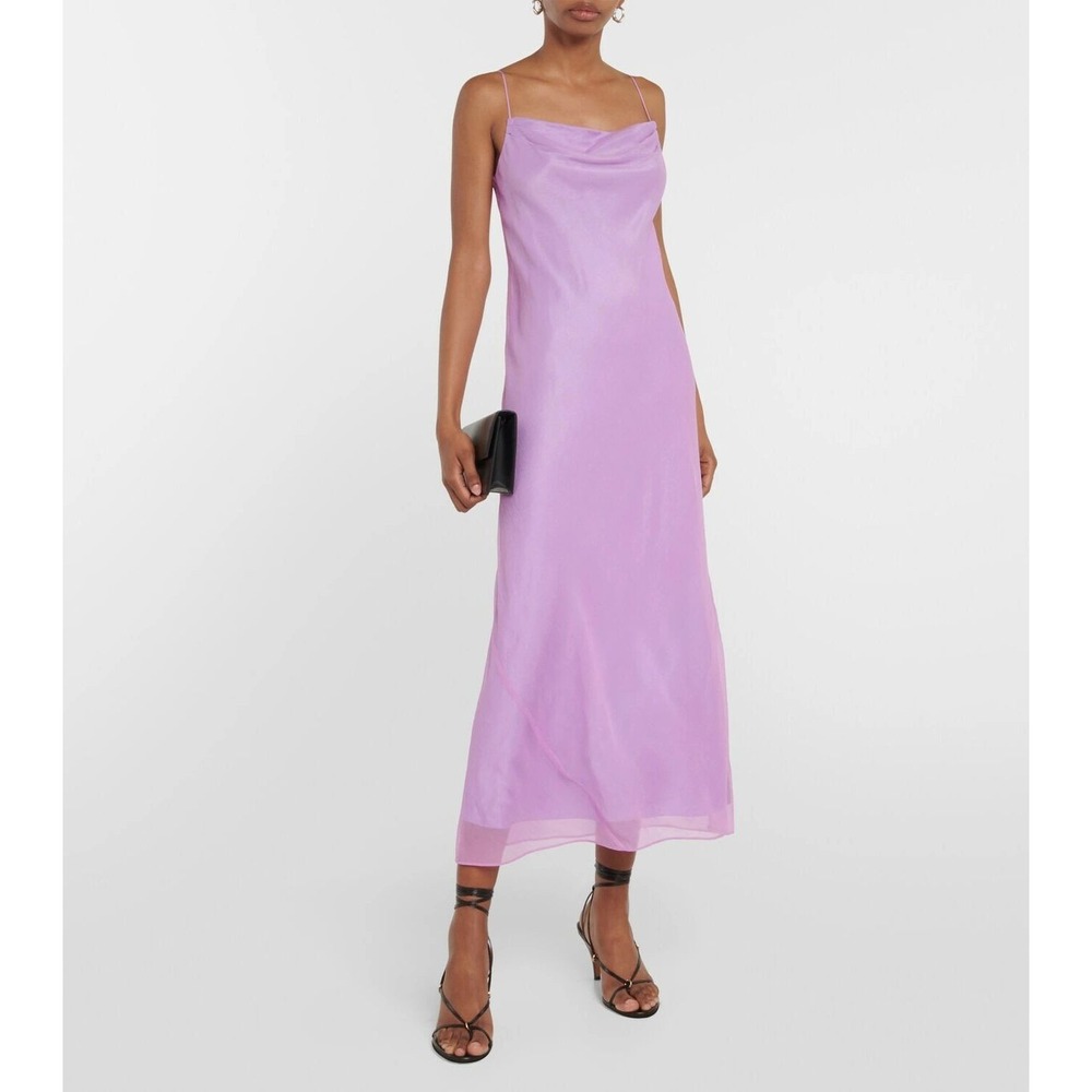Vince Lavender Purple 100% Silk Cowl Neck Slip Dress Chiffon Midi Women Size XXS